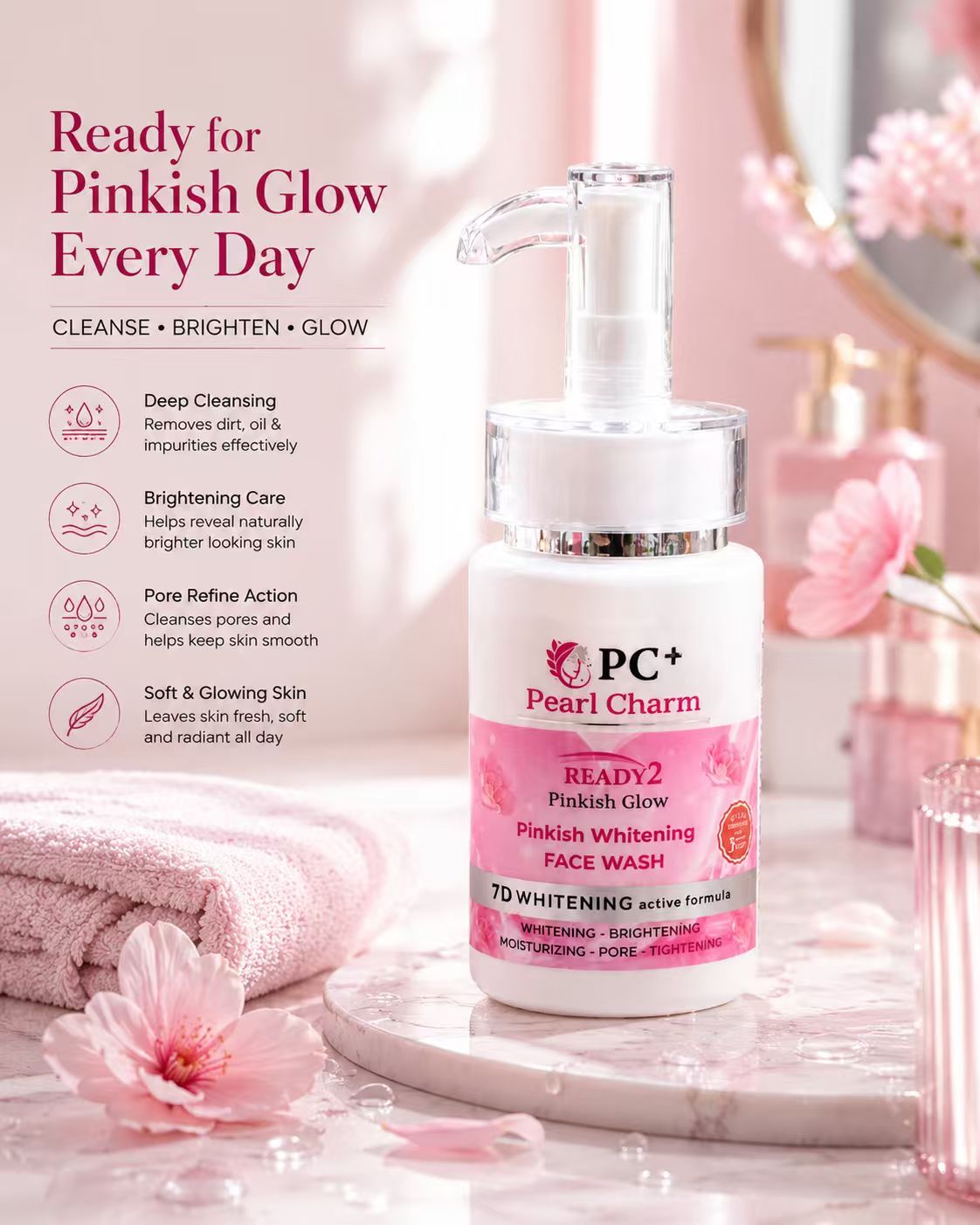 Pearl Charm Ready2 Pinkish Glow Face Wash – 7D Whitening Formula