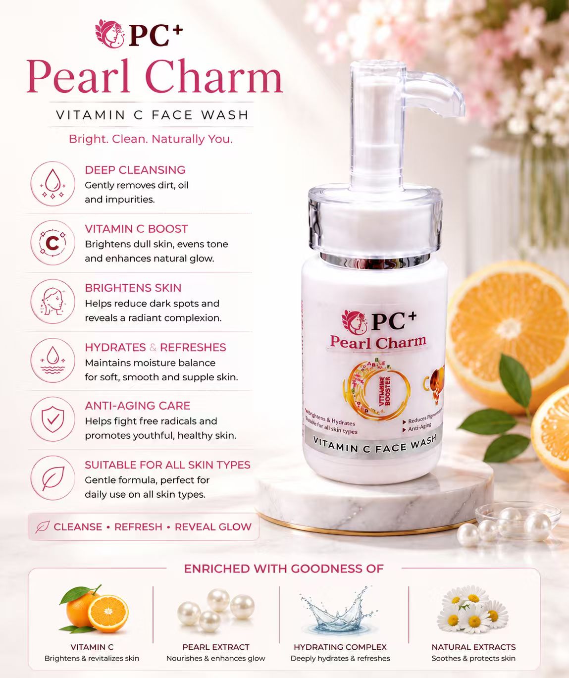 Pearl Charm Vitamin C Face Wash – Brightening & Deep Cleansing