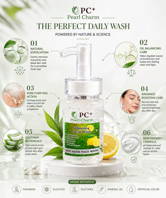 Pearl Charm Whitening Facial Wash – Anti Acne Formula with Aloe Vera & Lemon